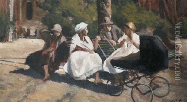 Famiglia Al Parco Oil Painting - Antonino Calcagnadoro