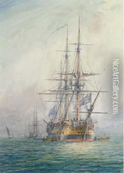 A Squadron Of Warships Preparing To Sail Oil Painting - Irwin John David Bevan