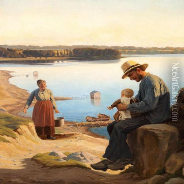A Fisherman's Family. Motif From Ejby Beach Oil Painting - Wenzel Ulrik Tornoe