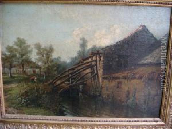 Le Vieux Moulin Huile Sur Carton Signee En Bas A Gauche Et Oil Painting - Gustave Paviez