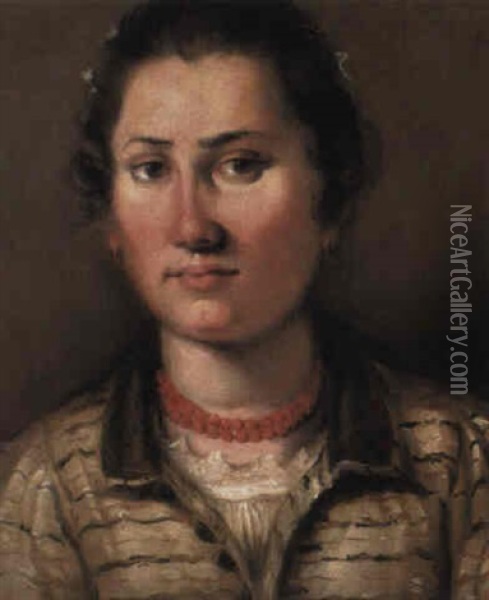Portrait Of A Lady Wearing A White Dress And Coral Necklace Oil Painting - Annibale Carracci