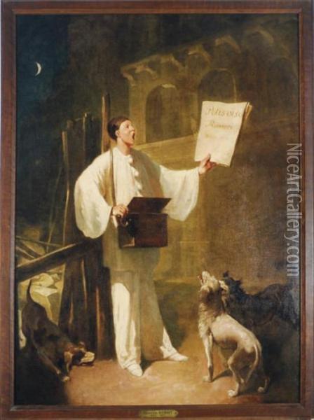 Pierrot And Dogs At Moonlight Oil Painting - Germain Theodure Clement Ribot