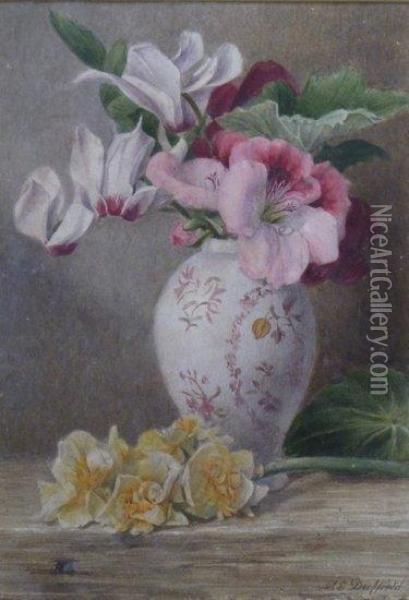 Cyclamen And Daffodils Oil Painting - Mary Elizabeth Duffield