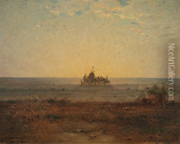 Karawane Vor Untergehender Sonne Oil Painting - Gustave Achille Guillaumet