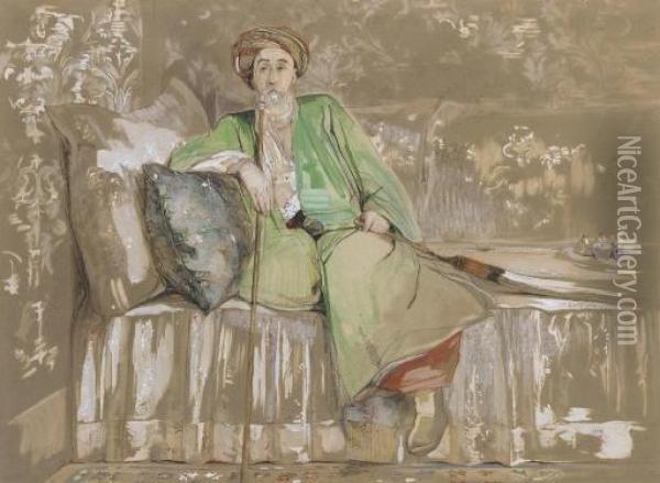 Jean Caradja, Voivod Of Wallachia, Seated On A Divan Oil Painting - John Frederick Lewis