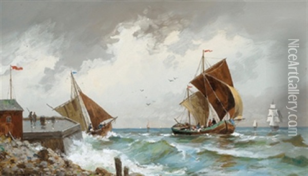 Segelboote Vor Der Kuste Oil Painting - Adolf Kaufmann