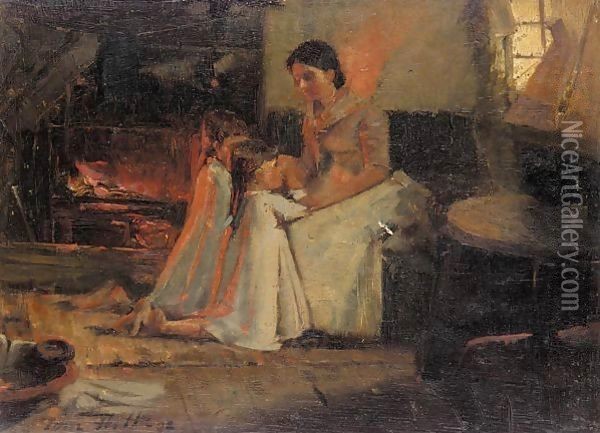 Fireside players Oil Painting - Thomas Hill