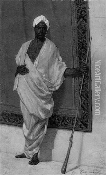 A Moorish Guard Oil Painting - Vittorio Guaccimanni