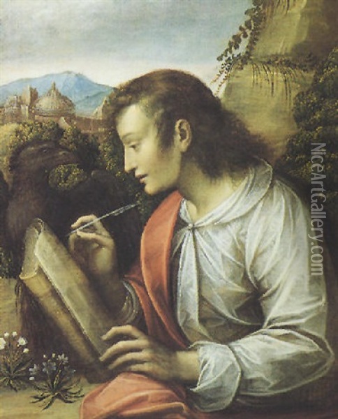 S. Giovanni A Patmos Oil Painting - Guglielmo Caccia