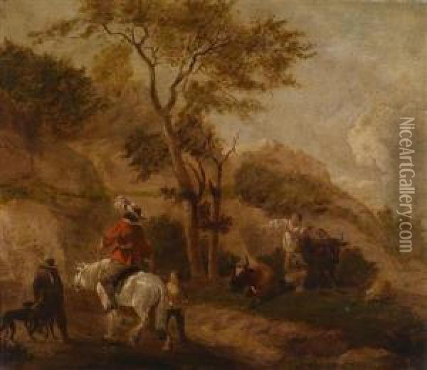 Horsemen And Shepherds In A Landscape Oil Painting - Dirck Willemsz. Stoop