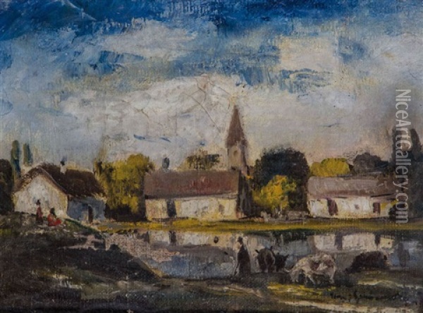 Ansicht Eines Dorfes Im Sommer Oil Painting - Bela Ivanyi Gruenwald
