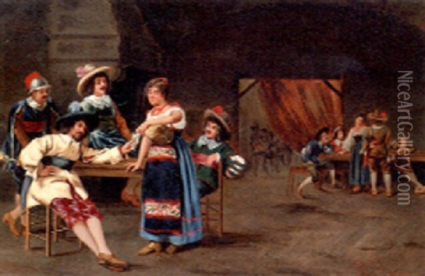 In The Tavern Oil Painting - Giuseppe Aureli