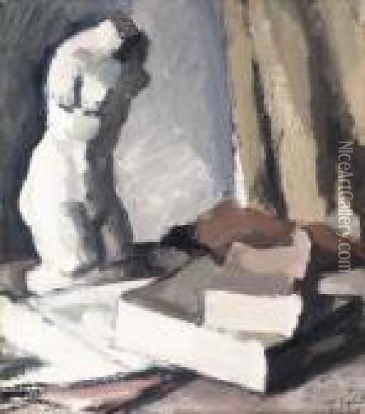 Still Life With Plaster Cast And Books Oil Painting - Samuel John Peploe