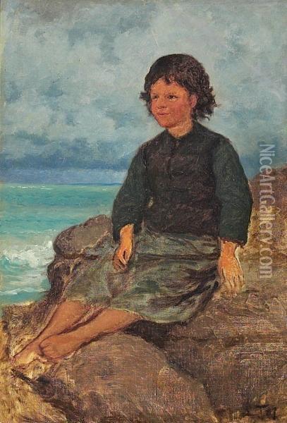 A Boy By The Sea Oil Painting - Laurits Regner Tuxen
