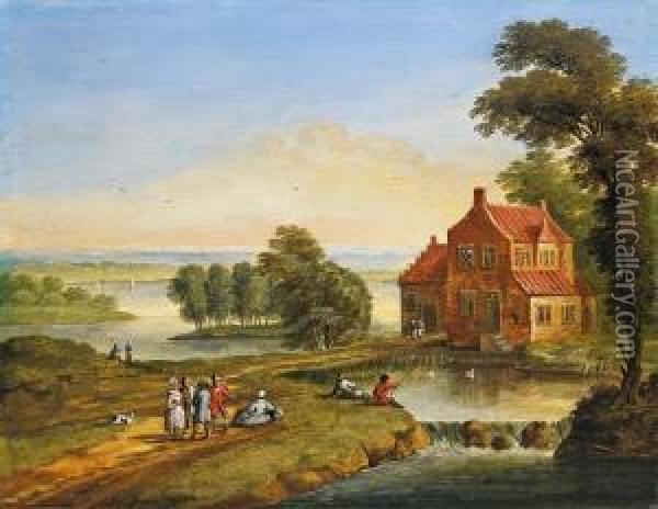 Flusslandschaft Mitanglern Oil Painting - Jan Frans I Van Bredael