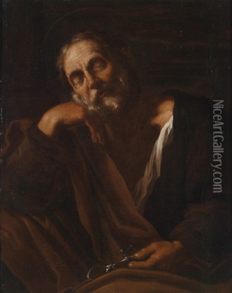 Der Heilige Petrus, Schlafend Oil Painting - Cesare Fracanzano