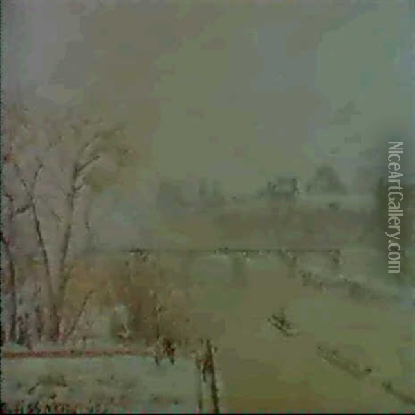 La Seine Prise Du Pont-neuf (hiver) Oil Painting - Camille Pissarro