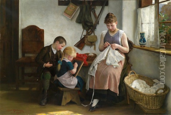 Idyllic Family Scene Oil Painting - Albert Ritzberger