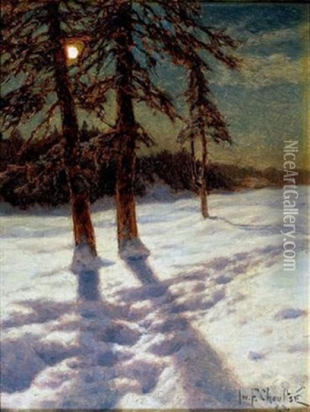 Paysage De Neige Au Clair De Lune Oil Painting - Ivan Fedorovich Choultse