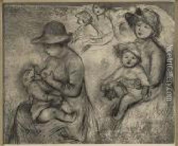 Trois Esquisses De Maternite> Oil Painting - Pierre Auguste Renoir
