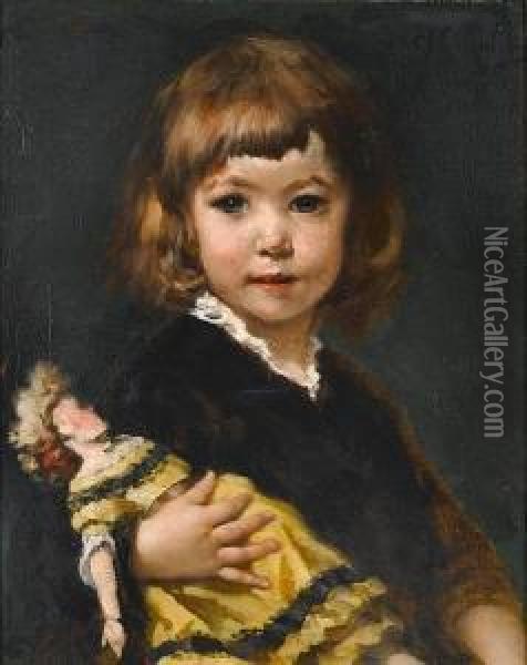 Portrait Of A Girl With Doll Oil Painting - Constantin Meunier