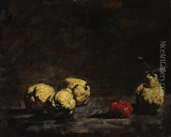 Still Life With Pears And A Quince Oil Painting - Theodule Augustine Ribot