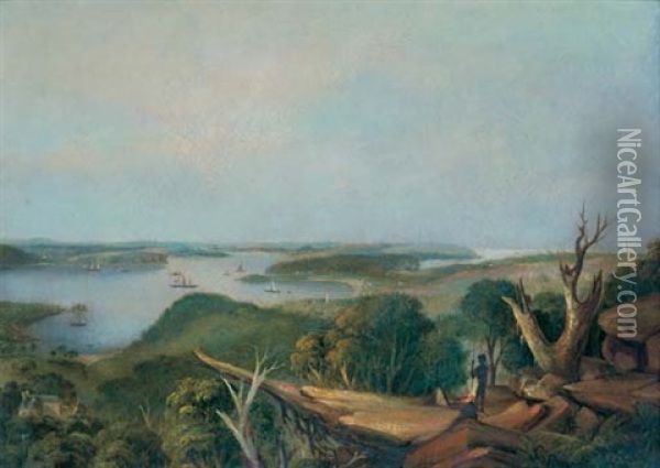 View Of The Heads Of Port Jackson, New South Wales, From Above Vaucluse Bay Oil Painting - George Edwards Peacock