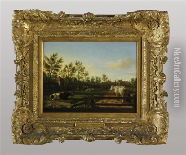 Dutch Farm Scene Oil Painting - Jan Van Der Heyden