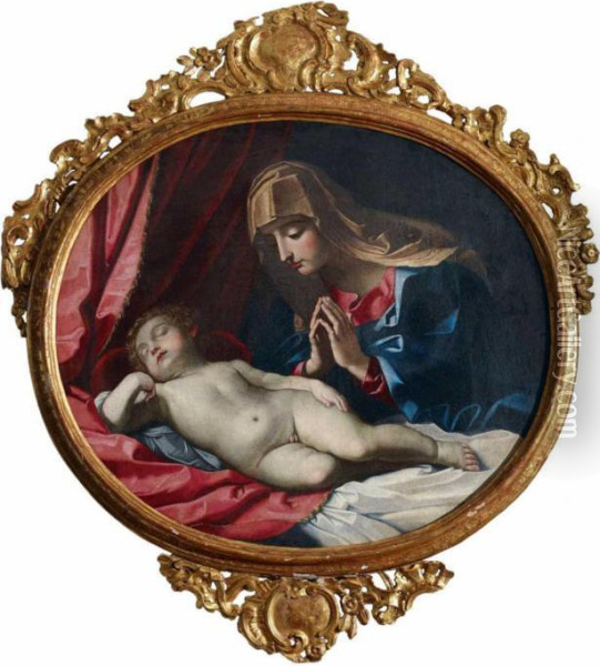 Madonna Mit Schlafendem Jesusknaben Oil Painting - Giovanni Francesco Romanelli