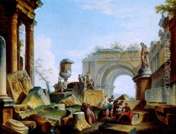 Romisches Capriccio Oil Painting - Giovanni Paolo Panini