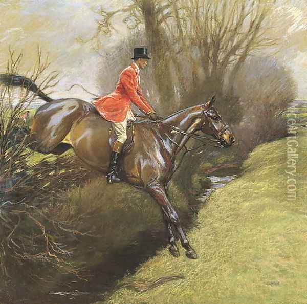 Ted Lyon Jumping a Hedge Oil Painting - Cecil Charles Aldin