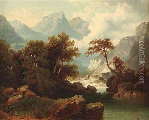 Gebirgslandschaft Mit Rauschendem Wildbach Oil Painting - Carl Wilhelm Mueller