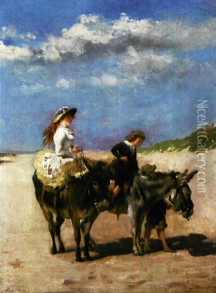 Ezelrit Op Het Strand Oil Painting - Auguste Bourotte