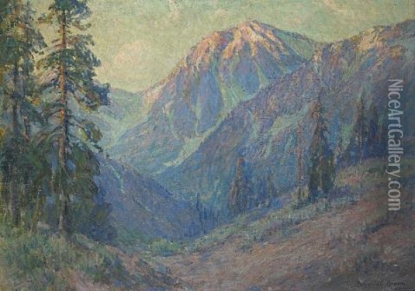 San Gabriel Mountains; Trees On A Coastal Bluff (double-sided) Oil Painting - Benjamin Chambers Brown