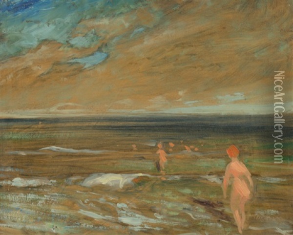Nude Bathers Oil Painting - August Frederick Lundberg