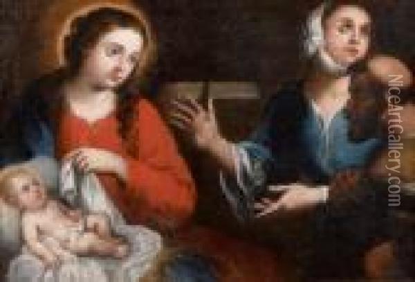 La Vierge Presentant L'enfant A Un Couple De Pelerins Oil Painting - Bartolome Esteban Murillo