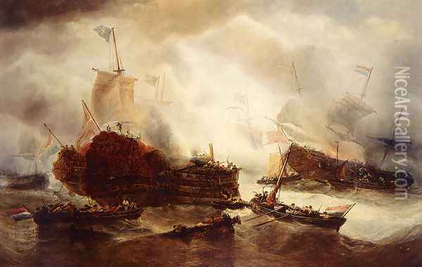 Midst A Naval Battle, The Dutch Fighting The Danes And The Swedes Oil Painting - Francois Etienne Musin