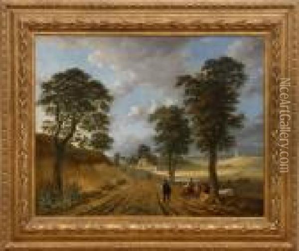 Pastoral Landscape With Figures Oil Painting - Georges Michel