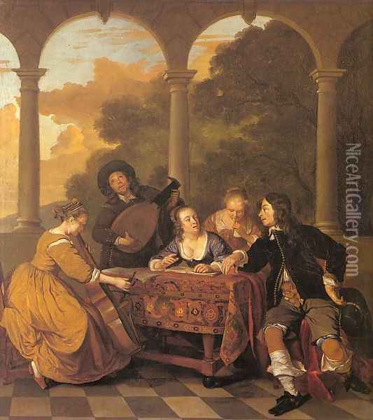 Musical Party on a Terrace 1650 Oil Painting - Jacob van Loo