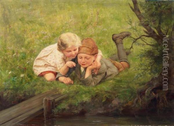 Childern By The Creek Oil Painting - Paul Wagner