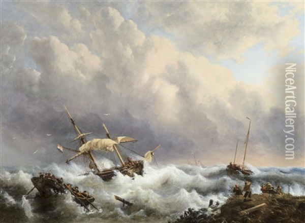 Navires En Detresse Oil Painting - George Willem Opdenhoff