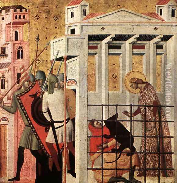 Scenes from the Life of St Colomba (St Colomba Saved by a Bear) c. 1340 Oil Painting - Italian Unknown Masters