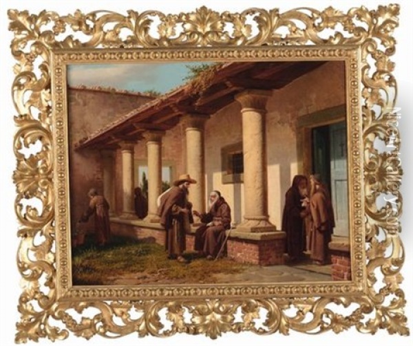 Frati Nel Chiostro Oil Painting - Gaetano Chierici