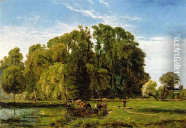 De Vijver Van Beloeil Oil Painting - Theodore Fourmois