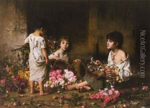 The Flower Girls Oil Painting - Alexei Alexeivich Harlamoff