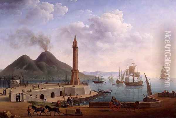 View of Vesuvius from the Harbour of Naples, 1791 Oil Painting - Pierre Joseph Petit