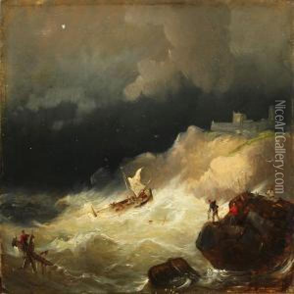 Shipwrecked I Rough Sea Near A Coast Oil Painting - Ivan Konstantinovich Aivazovsky