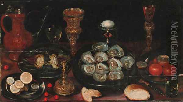 A laid table with salvers of oysters Oil Painting - Osias, the Elder Beert