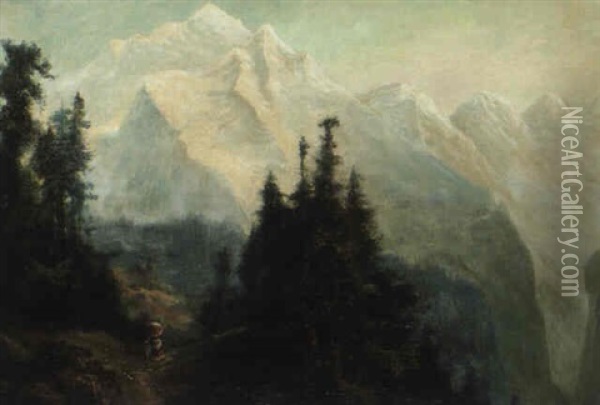 Gebirgslandschaft Mit Blick Auf Das Jungfraumassiv Oil Painting - Arnold Albert Jenny