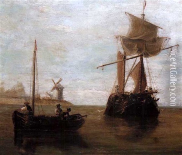 Fishing Vessels Return Oil Painting - Henry Redmore